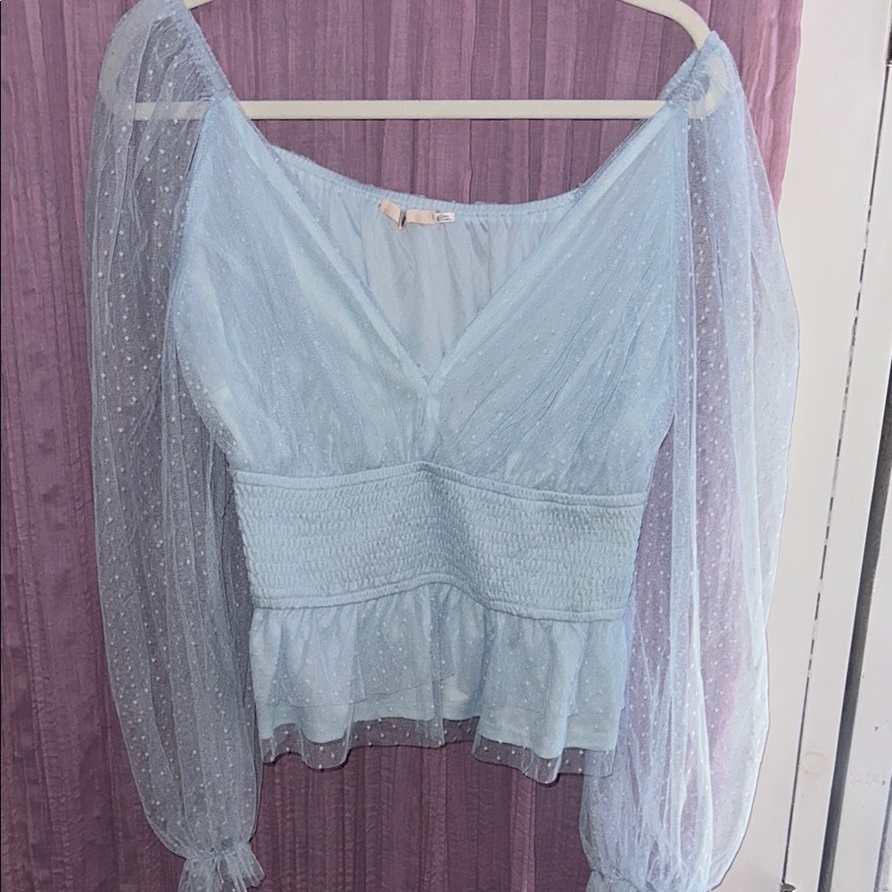 Elegant Blue Sheer Women's Top